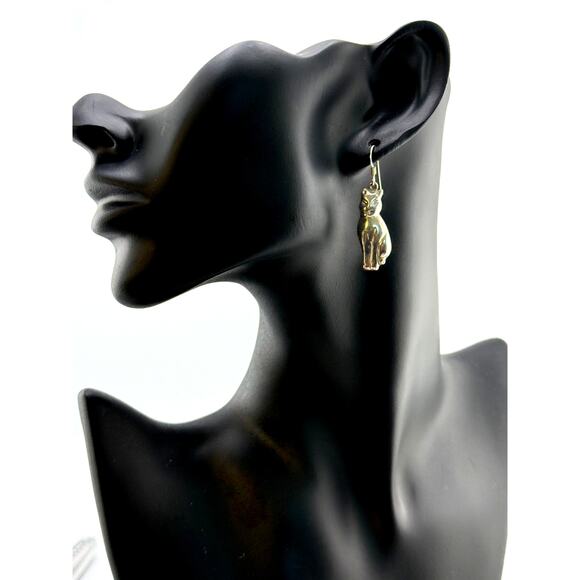 Vintage 925 Silver Norwegian Designs Cat Dangle Earrings - Picture 2 of 3
